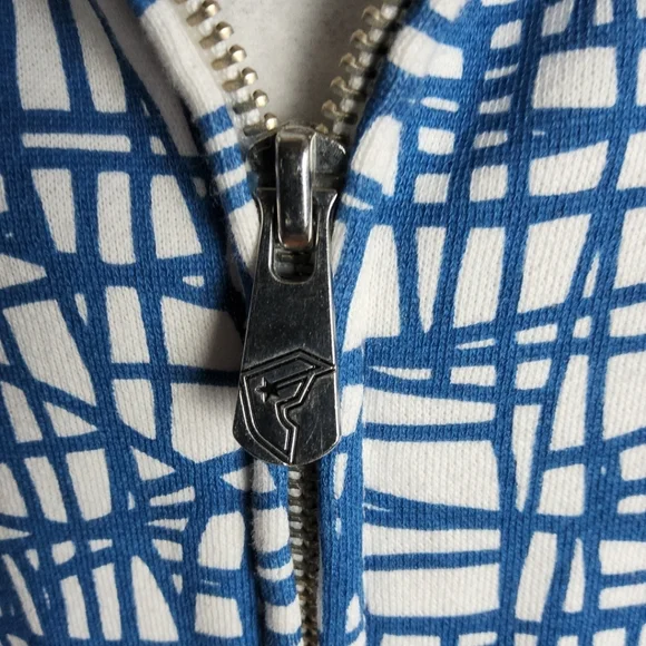 Famous Stars & Straps Blue and White Zip Up Sweater